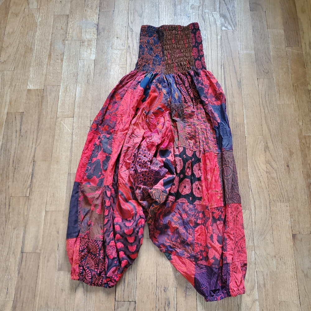 Tribe Azure Red Patchwork Printed Womens Harem Pants Size S/M 100% Cotton